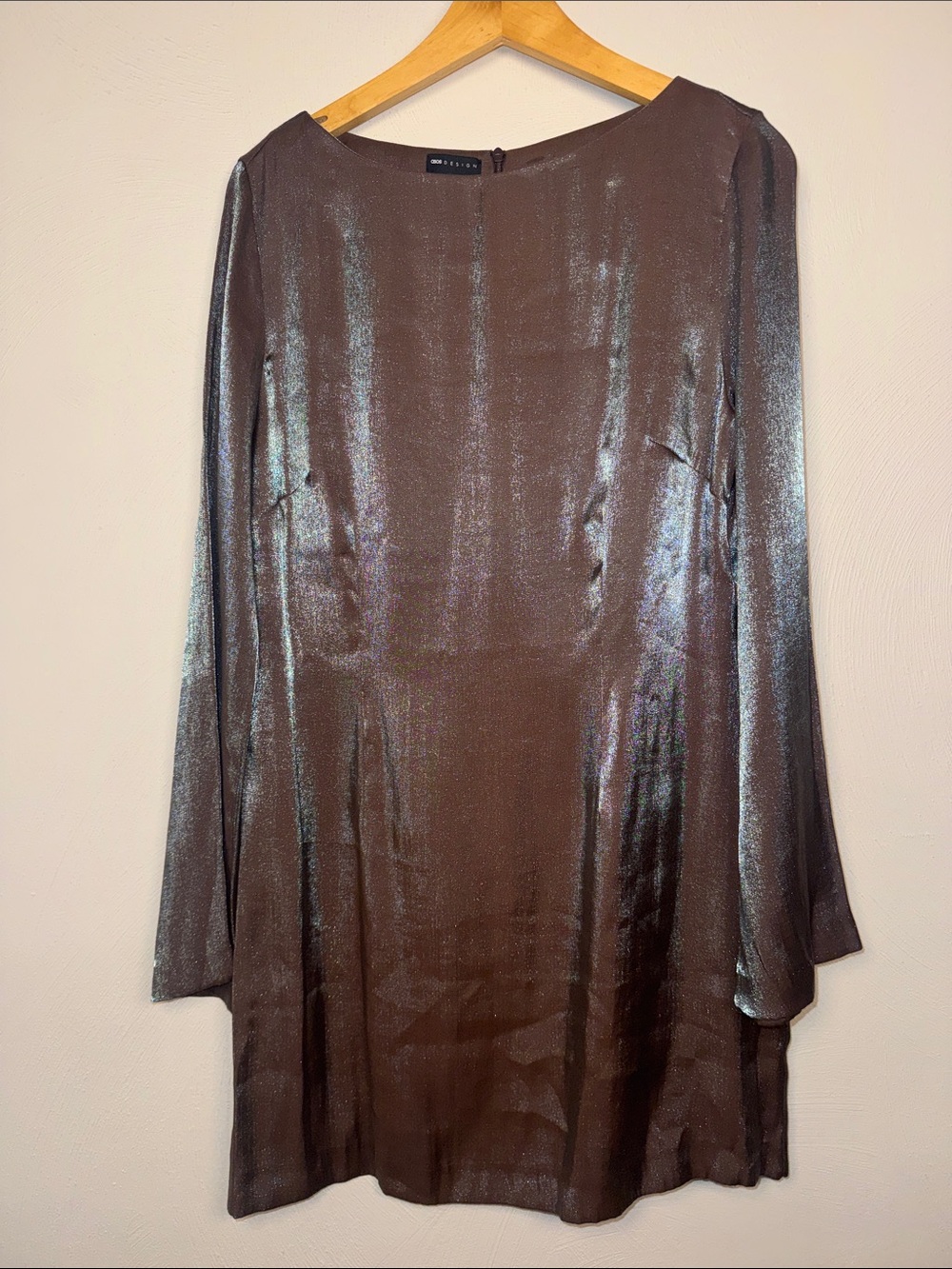 ASOS Metallic Bronze Long-Sleeve Shift Dress